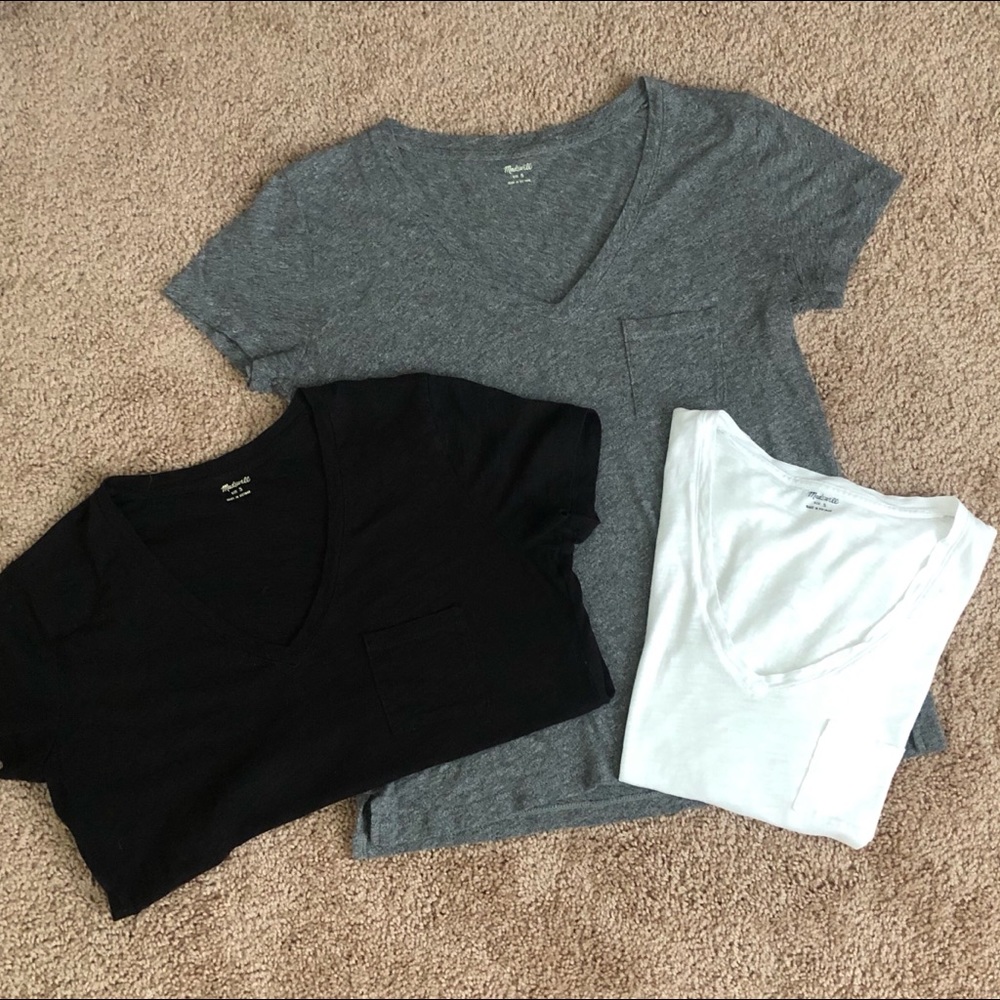 Madewell Whisper Cotton V-Neck Pocket Tees